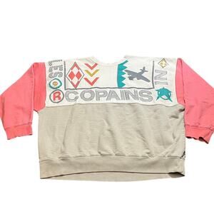 Vintage Les Copains The World Design AOP Crewneck Sweatshirt Plane‎ Print France